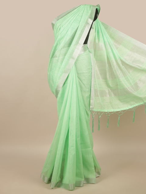 

Pothys Green Solid Linen Blend Saree