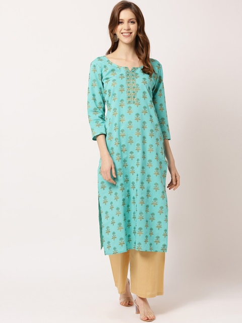 

THE NKS PLUS Women Green Ethnic Motifs Printed Pure Cotton Kurta with Palazzos