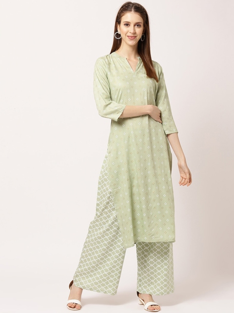 

THE NKS PLUS Woman Green Printed Pure Cotton Kurta with Palazzos