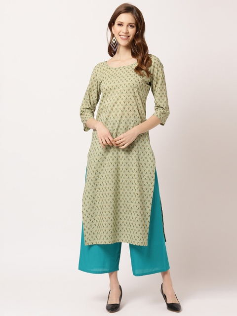 

THE NKS PLUS Women Green Ethnic Motifs Printed Pure Cotton Kurta with Palazzos