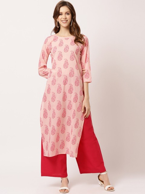 

THE NKS PLUS Women Pink Ethnic Motifs Printed Pure Cotton Kurta with Palazzos