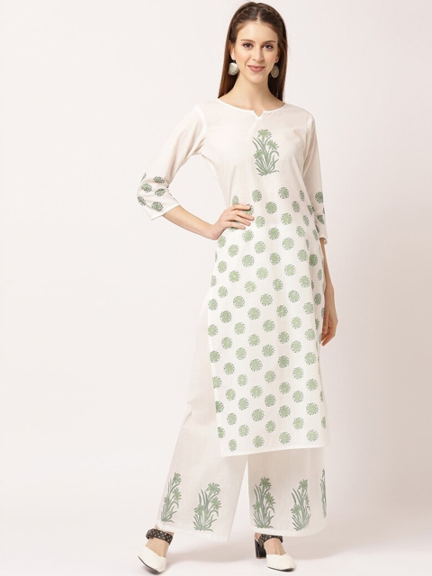 

THE NKS PLUS Women Green Floral Printed Cotton Kurta with Palazzos