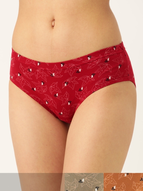 

Lady Lyka Women Pack of 3 Cotton Printed Hipster Briefs SAFHIRE-3, Maroon