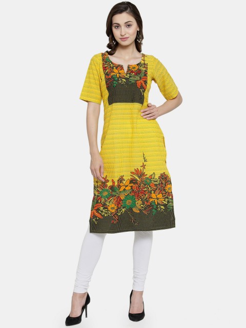 

Enchanted Drapes Women Yellow Floral Printed Straight Kurta