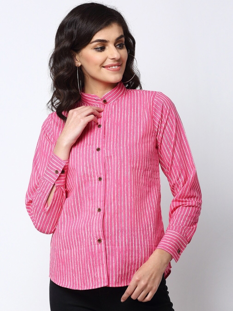 

Enchanted Drapes Women Pink Opaque Striped Casual Shirt