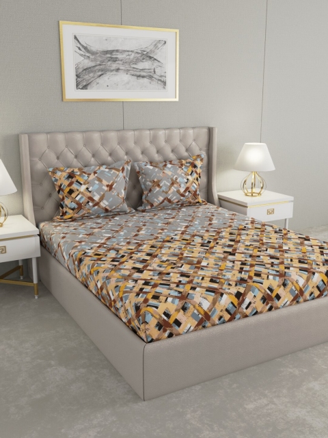 

Raymond Home Beige & Grey 120 TC Cotton King Bedsheet with 2 Pillow Covers