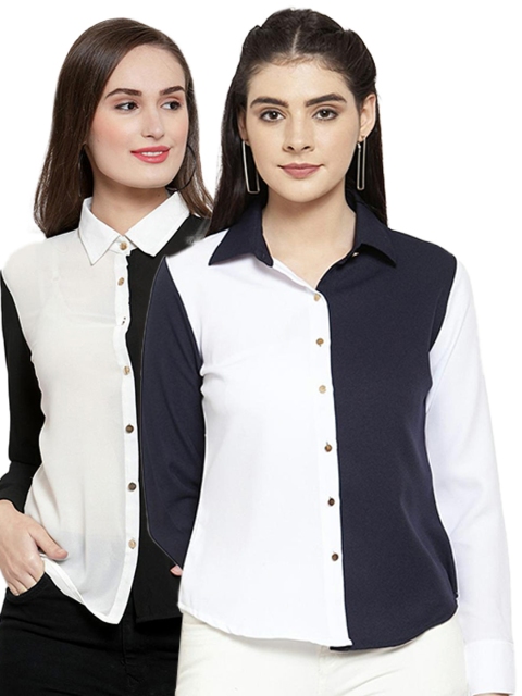 

armure Women Pack of 2 Colourblocked Casual Shirt, Blue