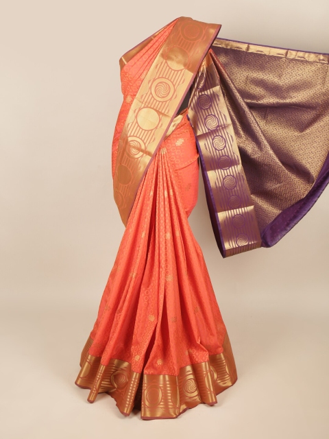 

Pothys Orange & Purple Floral Art Silk Saree