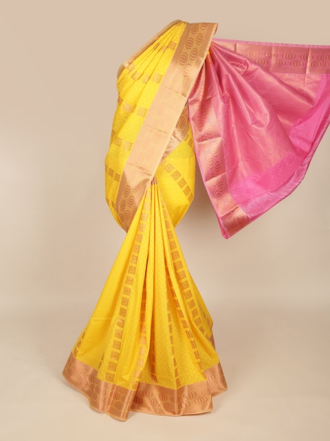 

Pothys Yellow & Pink Ethnic Motifs Art Silk Saree