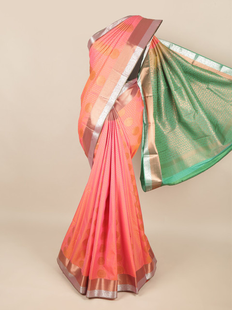

Pothys Peach-Coloured & Green Woven Design Art Silk Saree