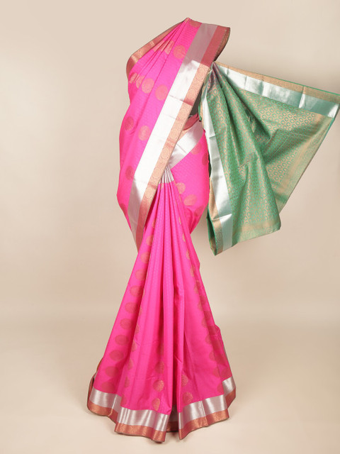 

Pothys Pink & Silver-Toned Ethnic Motifs Zari Art Silk Saree