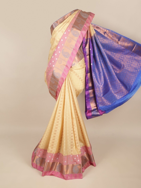 

Pothys Cream-Coloured & Blue Ethnic Motifs Zari Art Silk Saree