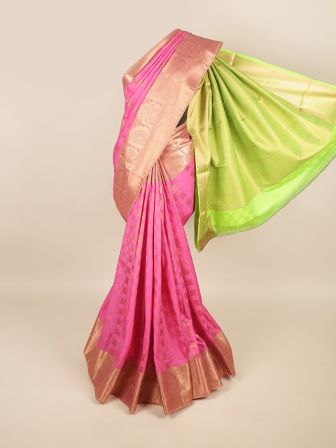 

Pothys Pink & Green Floral Art Silk Saree