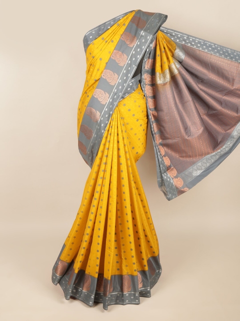 

Pothys Mustard & Grey Ethnic Motifs Zari Art Silk Saree