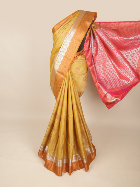 

Pothys Gold-Toned & Pink Woven Design Zari Art Silk Saree
