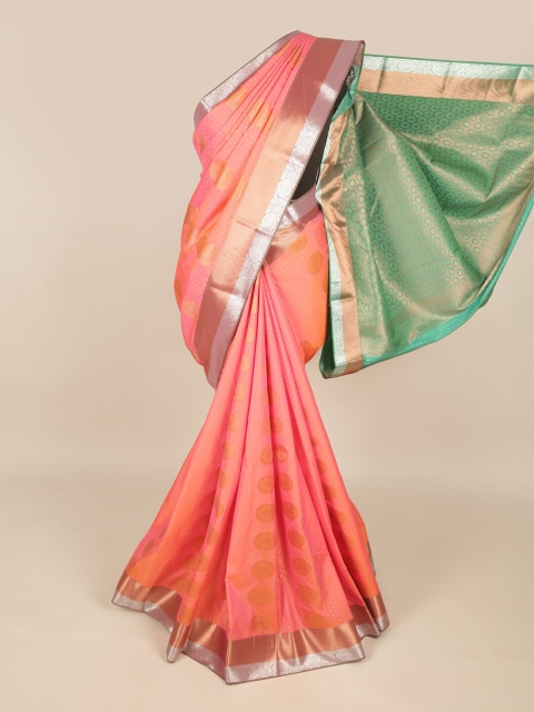 

Pothys Peach-Coloured & Green Ethnic Motifs Zari Art Silk Saree