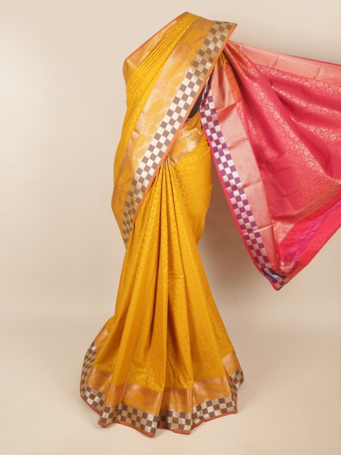 

Pothys Gold-Toned & Pink Woven Design Art Silk Saree