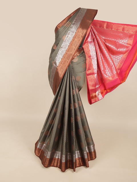 

Pothys Grey & Gold-Toned Woven Design Zari Art Silk Saree