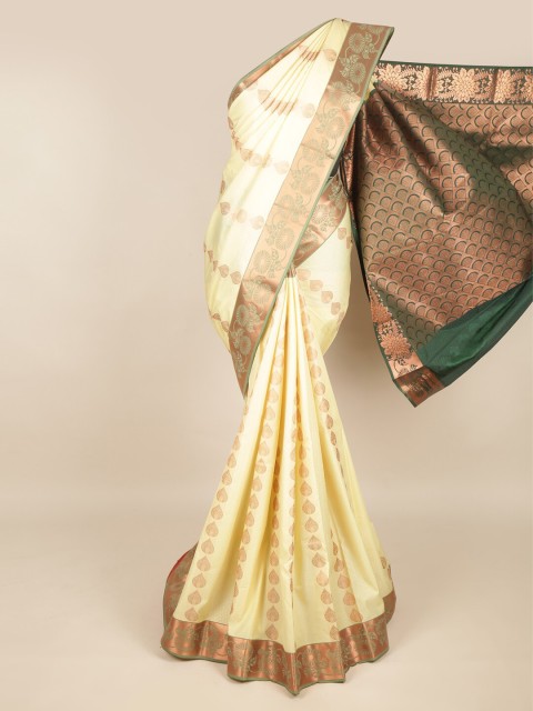 

Pothys Cream-Coloured & Green Ethnic Motifs Zari Art Silk Saree