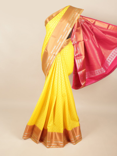 

Pothys Yellow & Pink Ethnic Motifs Art Silk Saree