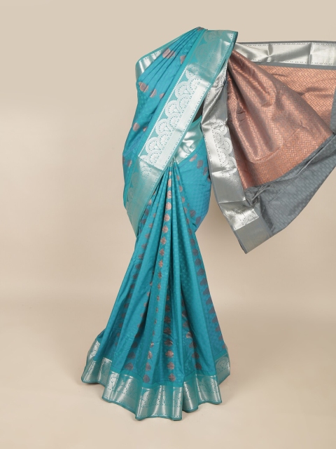 

Pothys Turquoise Blue & Silver Ethnic Motifs Zari Art Silk Saree