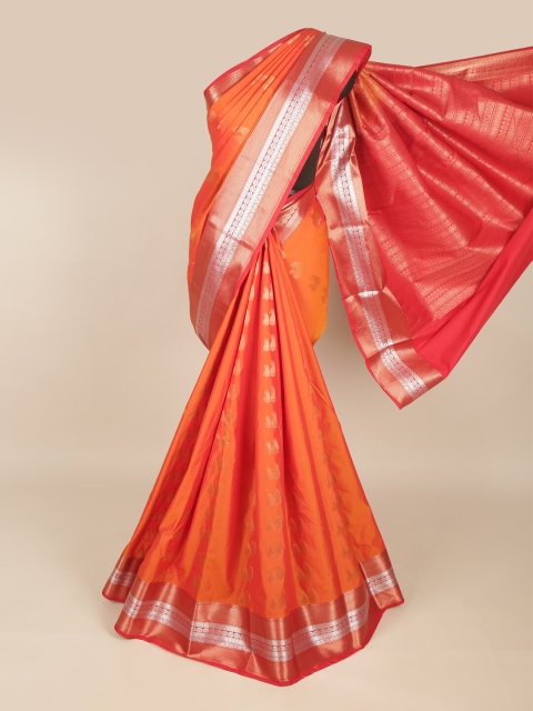 

Pothys Orange & Silver-Toned Ethnic Motifs Zari Art Silk Saree