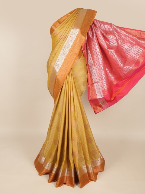 

Pothys Gold-Toned & Pink Woven Design Zari Art Silk Saree