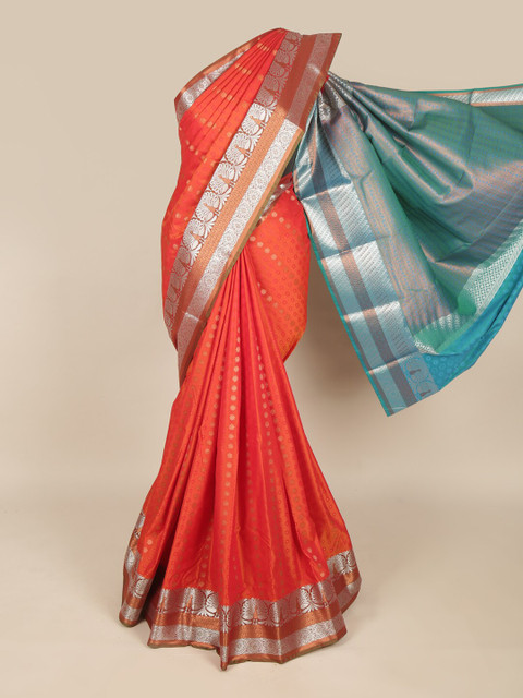 

Pothys Orange & Blue Ethnic Motifs Zari Art Silk Saree