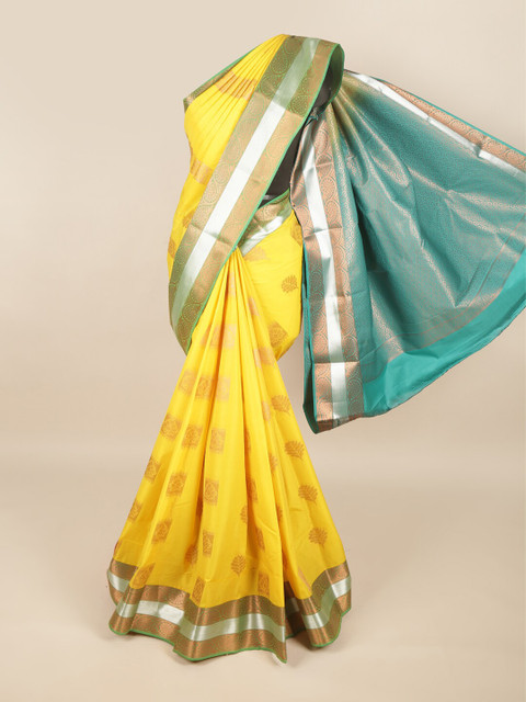 

Pothys Yellow & Blue Floral Art Silk Saree