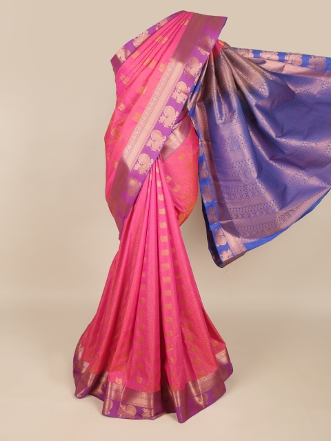 

Pothys Pink & Blue Floral Art Silk Saree