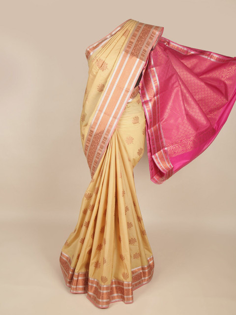 

Pothys Cream-Coloured & Pink Floral Art Silk Saree