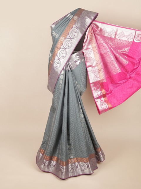 

Pothys Grey & Fuchsia Ethnic Motifs Zari Art Silk Saree
