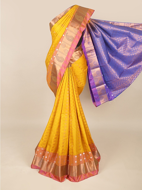 

Pothys Gold-Coloured & Blue Ethnic Motifs Art Silk Saree