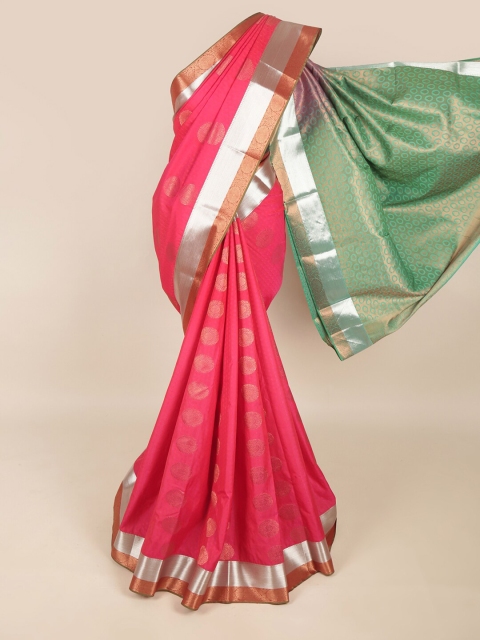 

Pothys Pink & Green Floral Art Silk Saree