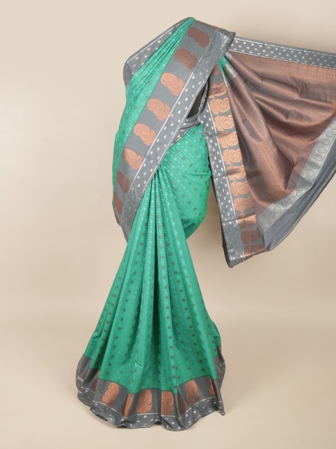 

Pothys Green & Copper-Toned Checked Zari Art Silk Saree