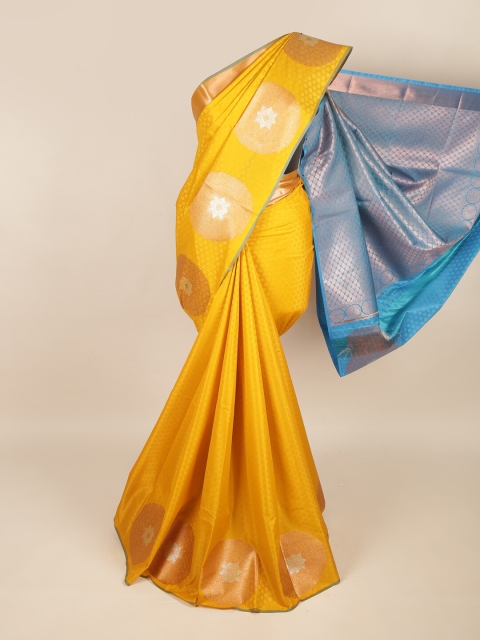 

Pothys Gold-Toned & Blue Woven Design Art Silk Saree