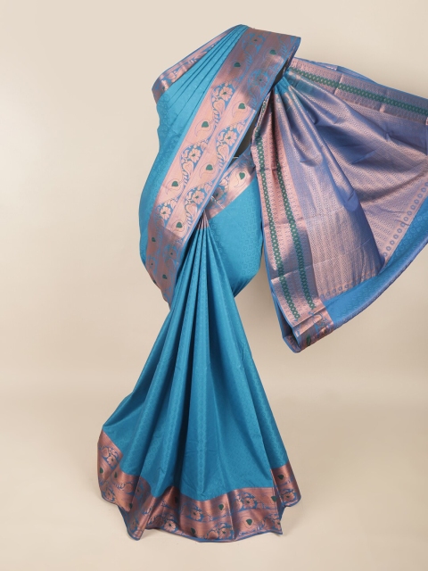

Pothys Blue & Copper-Toned Ethnic Motifs Zari Art Silk Saree