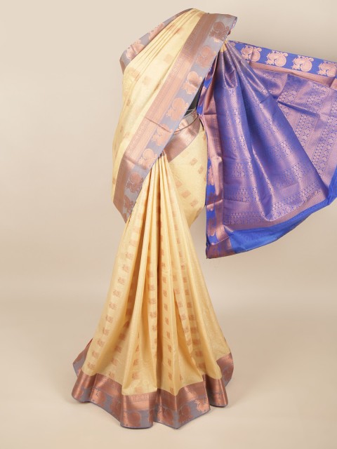 

Pothys Cream & Blue-Coloured Ethnic Motifs Zari Art Silk Saree