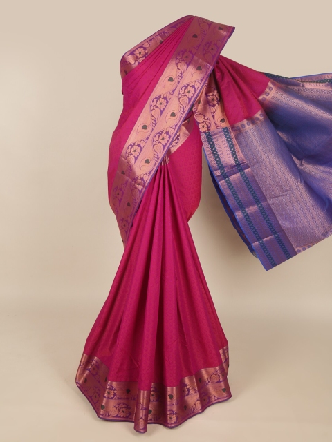 

Pothys Magenta & Blue Floral Art Silk Saree