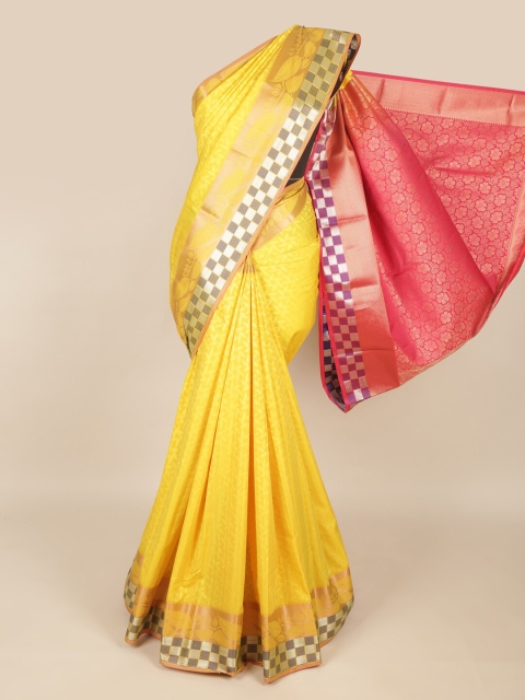 

Pothys Yellow & Red Floral Zari Art Silk Saree