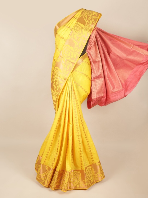 

Pothys Yellow & Peach-Coloured Ethnic Motifs Zari Art Silk Saree