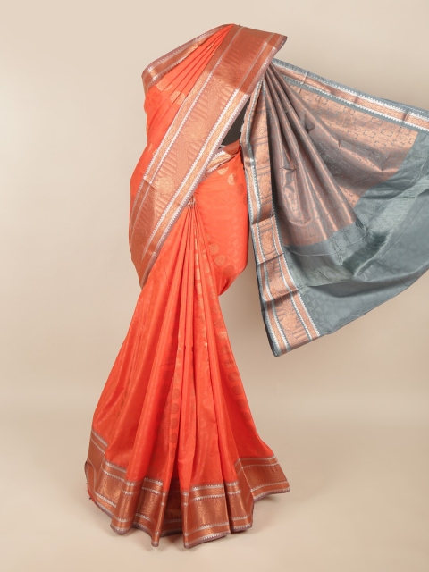 

Pothys Orange & Grey Ethnic Motifs Zari Art Silk Saree