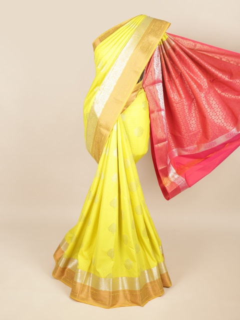 

Pothys Yellow & Red Floral Zari Art Silk Saree