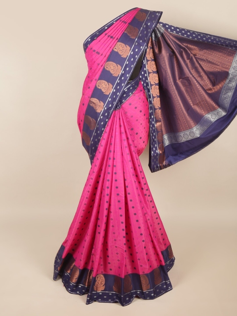 

Pothys Pink & Blue Floral Art Silk Saree