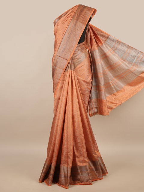 

Pothys Orange & Silver-Toned Floral Zari Jute Silk Saree
