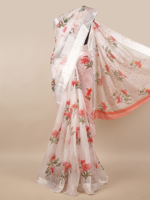 

Pothys White & Red Floral Printed Cotton Blend Saree