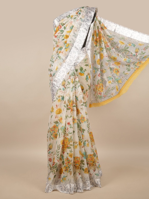 

Pothys White & Mustard Yellow Floral Saree