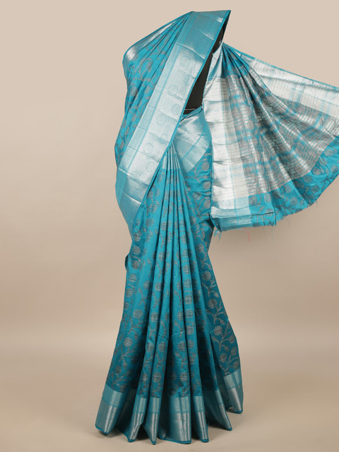 

Pothys Blue & Silver-Toned Ethnic Motifs Zari Jute Silk Saree