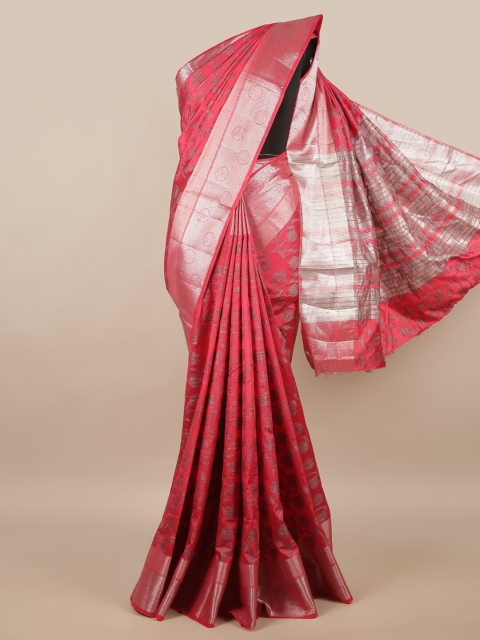 

Pothys Magenta & Silver-Toned Ethnic Motifs Jute Silk Saree