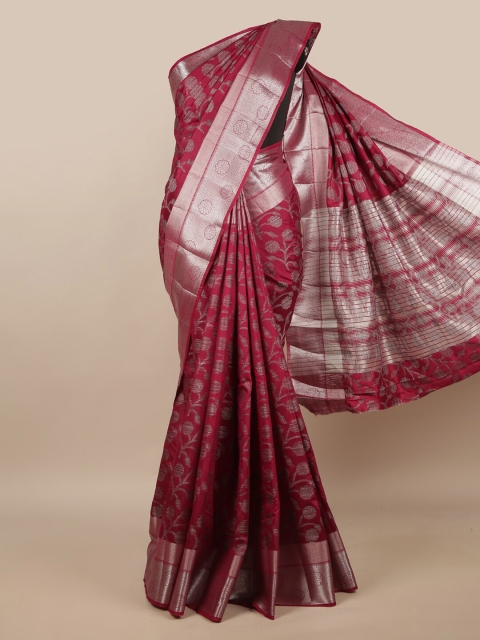 

Pothys Maroon & Silver-Toned Floral Zari Jute Silk Saree